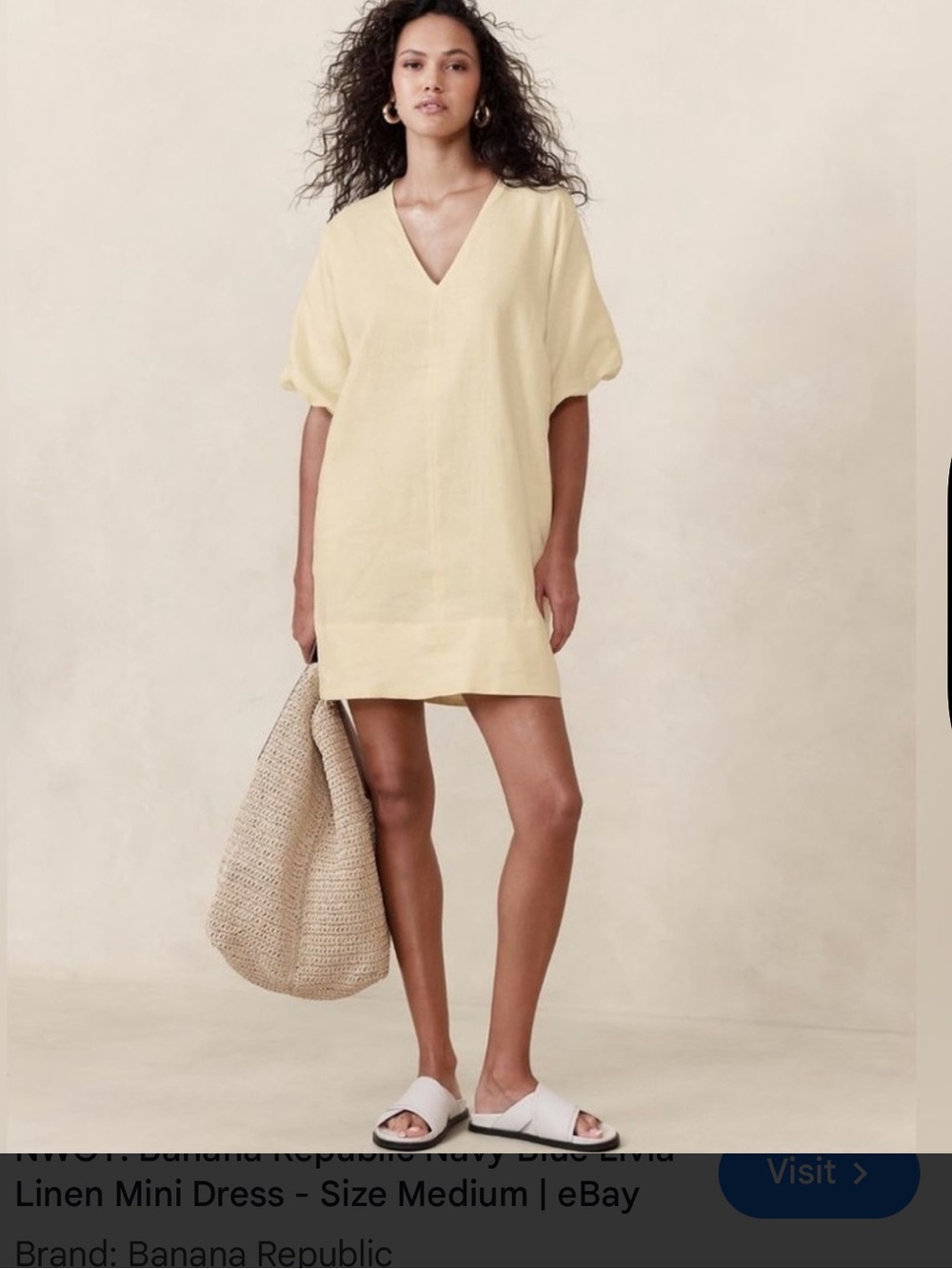 NWT retail $120 size S #BananaRepublic Livia linen mini dress in butter yellow. - Picture 3 of 7